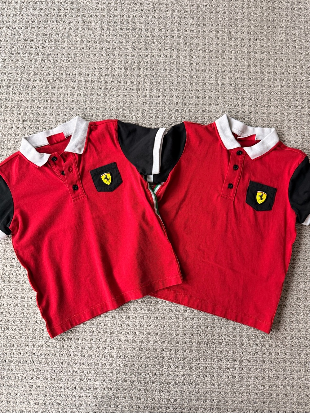 Ferrari Red Polo Tops with Black Sleeves and White Collars - Kids